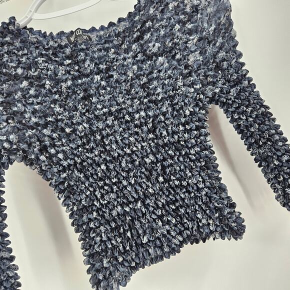 Next Concept y2k Accordion Cop Top Navy Blue Smocked Half Sleeve Cropped Sz S-L - Picture 2 of 5